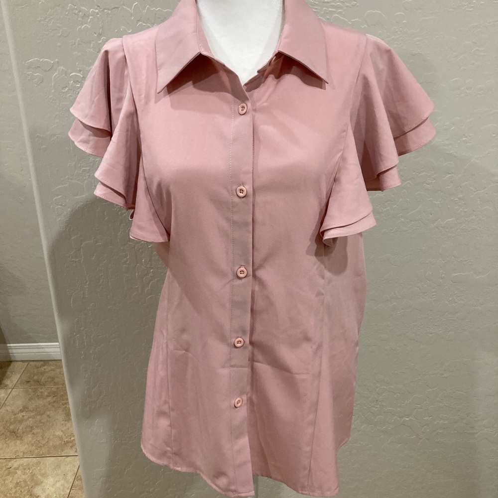 Belle Poque Women’s Blush Blouse with Ruffle Sleeves Size XL